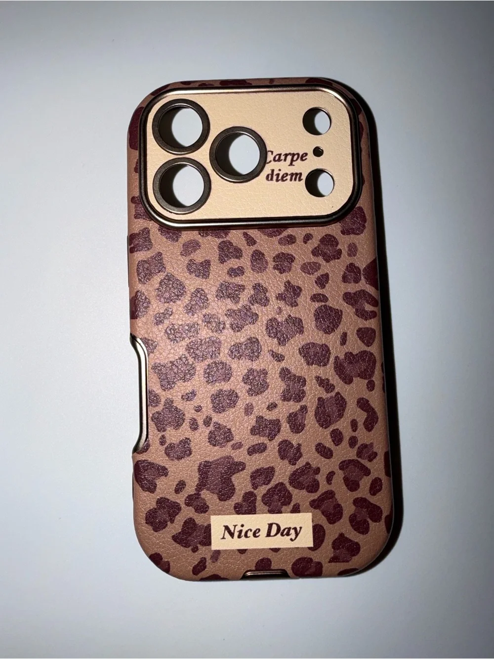 17 pro max Brown Leopard 'Nice Day' Phone Case with Gold Camera Trim
